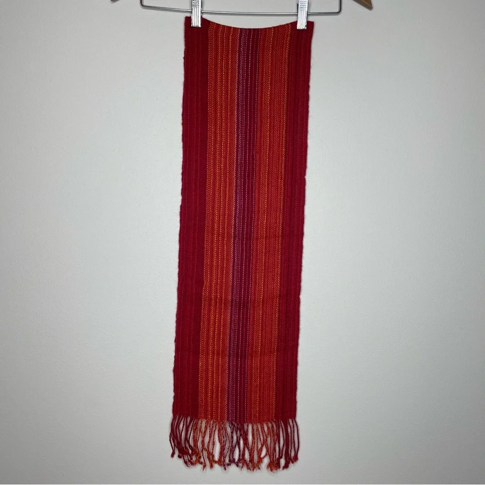 Vibrant Baby Alpaca Red and Orange Woven Scarf Made in Peru
